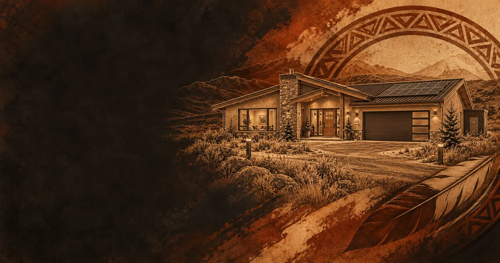 Illustrative accessible community home in a copper architectural style
