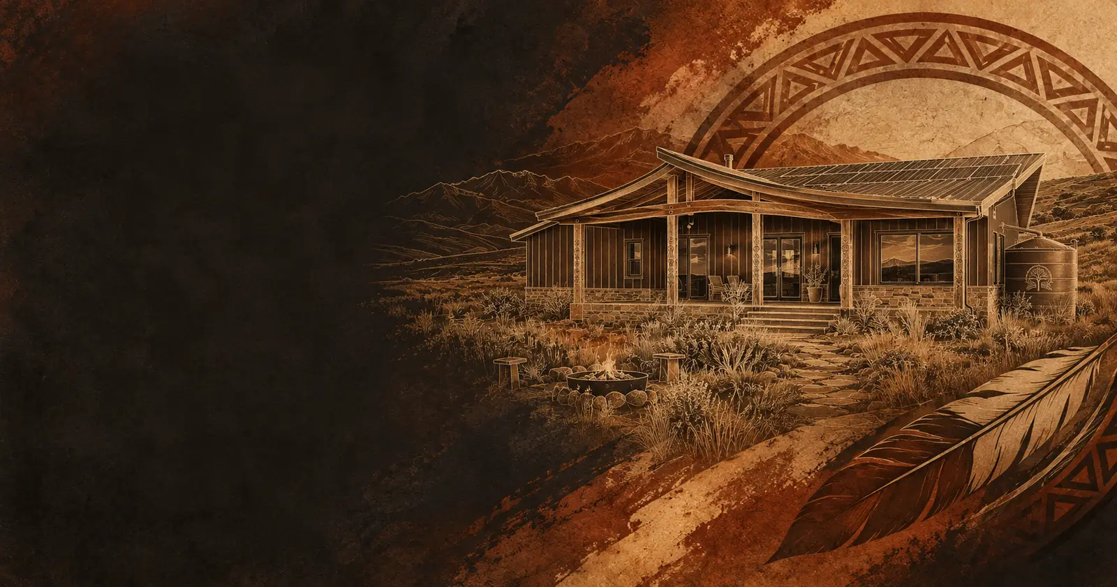 Illustrative resilient community home in a copper architectural style