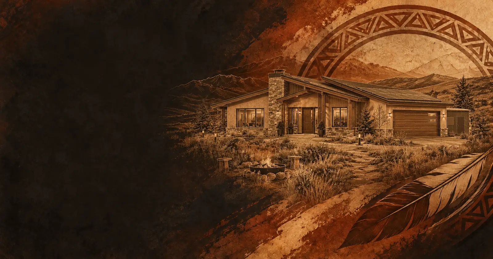 Illustrative climate-resilient home in a copper architectural style